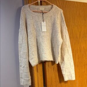 Thread & Supply Cream Box-Stitch Crewneck Sweater